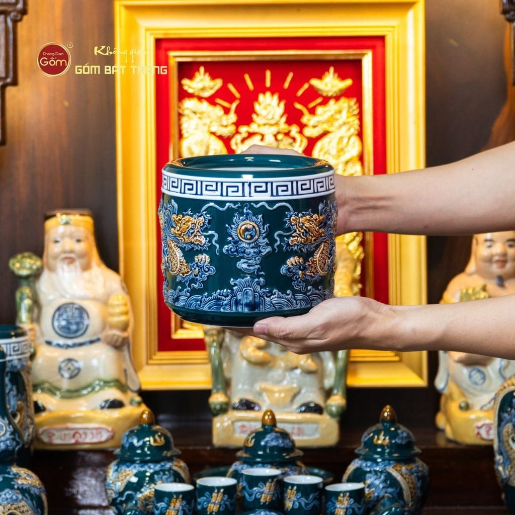 Bộ Đồ Thờ Thần Tài Thổ Địa (Hào Gia 14 Món) Men Lục