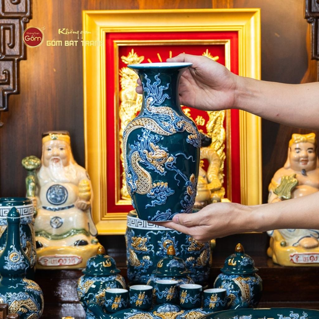 Bộ Đồ Thờ Thần Tài Thổ Địa (Hào Gia 14 Món) Men Lục