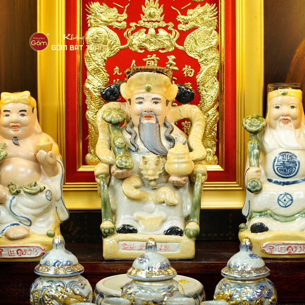 Bộ Đồ Thờ Thần Tài Thổ Địa (Hào Gia 14 Món) Men Rạn Vẽ Vàng