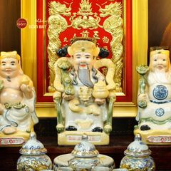 Bộ Đồ Thờ Thần Tài Thổ Địa (Hào Gia 14 Món) Men Rạn Vẽ Vàng