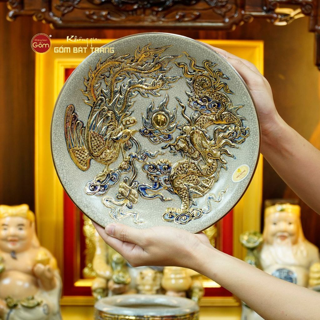 Bộ Đồ Thờ Thần Tài Thổ Địa (Hào Gia 14 Món) Men Rạn Vẽ Vàng