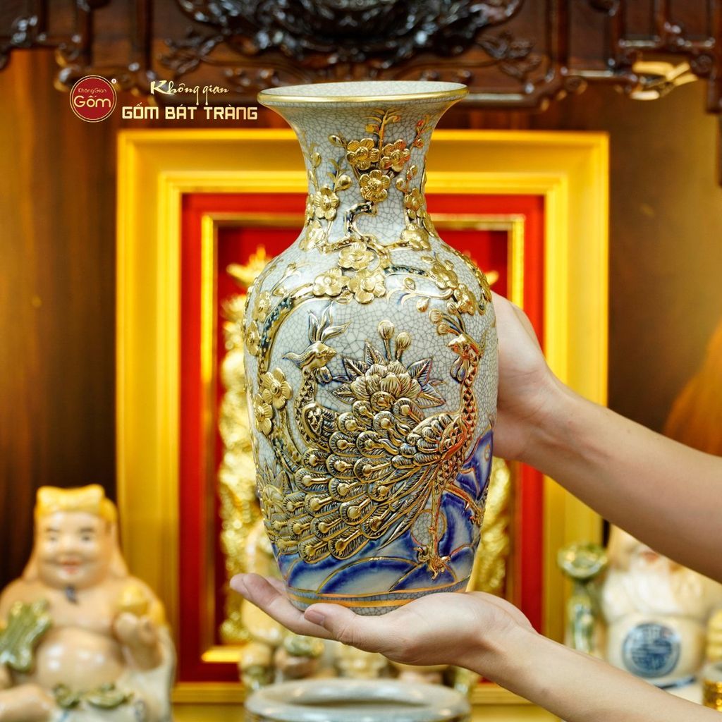 Bộ Đồ Thờ Thần Tài Thổ Địa (Hào Gia 14 Món) Men Rạn Vẽ Vàng