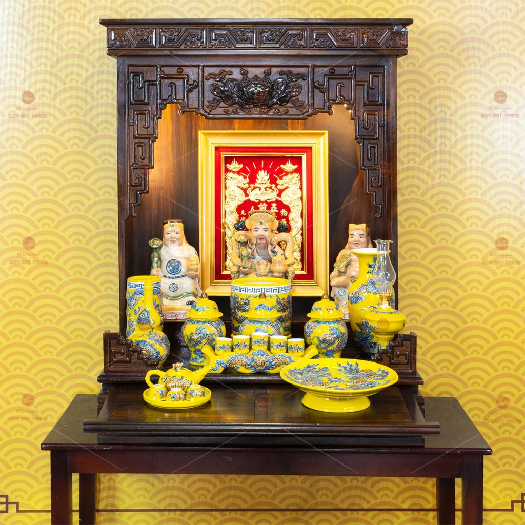 Bộ Đồ Thờ Thần Tài Thổ Địa (Hào Gia 14 Món) Men Vàng