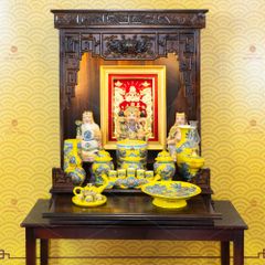 Bộ Đồ Thờ Thần Tài Thổ Địa (Hào Gia 14 Món) Men Vàng
