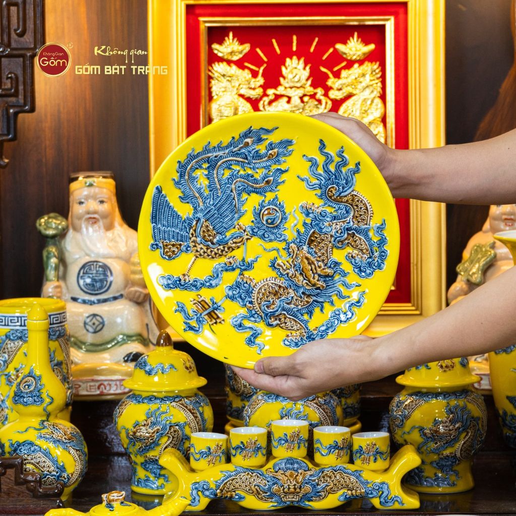 Bộ Đồ Thờ Thần Tài Thổ Địa (Hào Gia 14 Món) Men Vàng