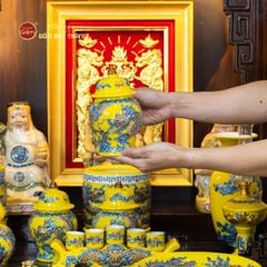 Bộ Đồ Thờ Thần Tài Thổ Địa (Hào Gia 14 Món) Men Vàng