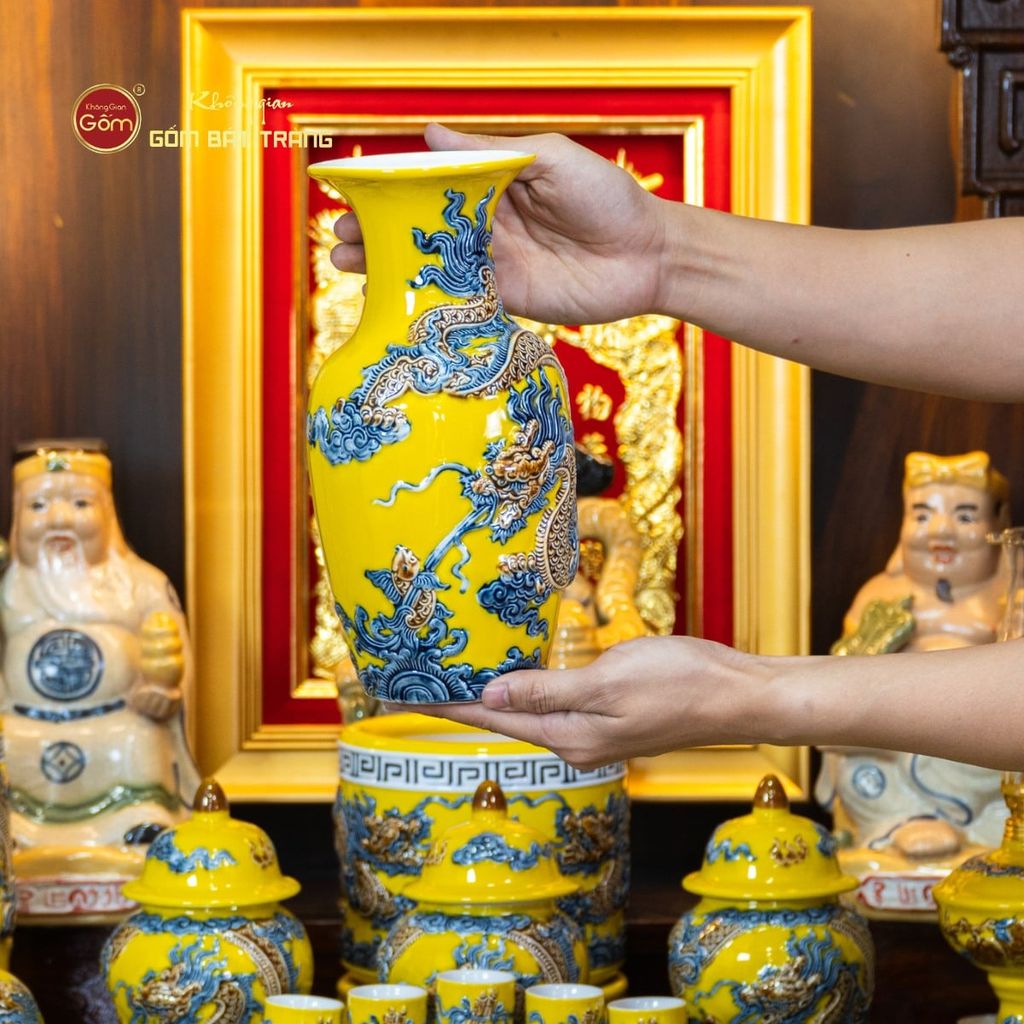 Bộ Đồ Thờ Thần Tài Thổ Địa (Hào Gia 14 Món) Men Vàng