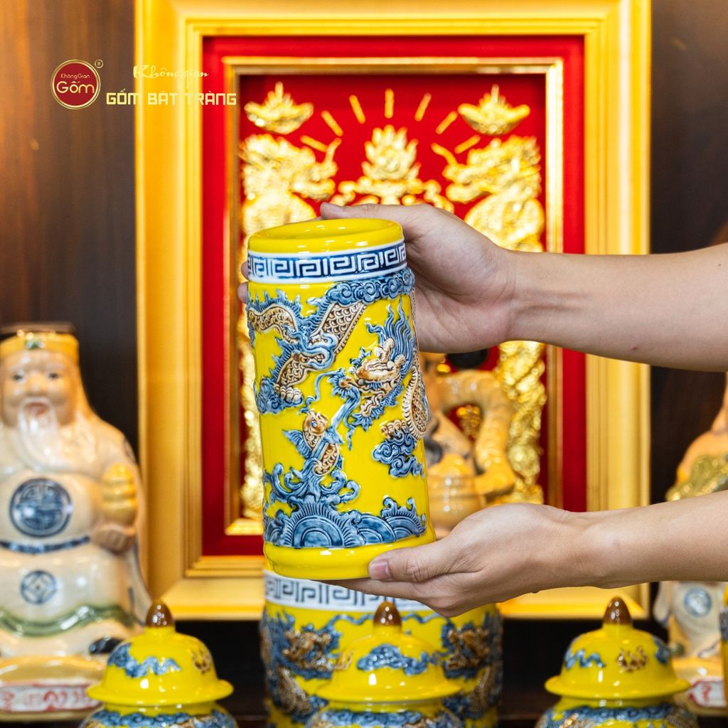 Bộ Đồ Thờ Thần Tài Thổ Địa (Hào Gia 14 Món) Men Vàng