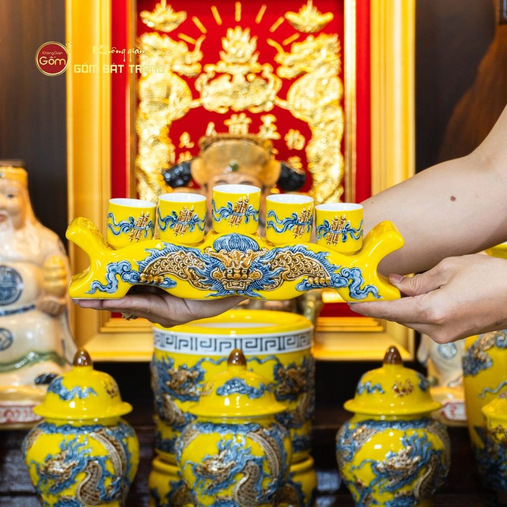 Bộ Đồ Thờ Thần Tài Thổ Địa (Hào Gia 14 Món) Men Vàng