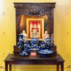 Bộ Đồ Thờ Thần Tài Thổ Địa (Hào Gia 14 Món) Men Xanh Coban