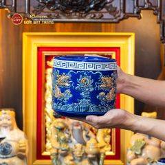 Bộ Đồ Thờ Thần Tài Thổ Địa (Hào Gia 14 Món) Men Xanh Coban