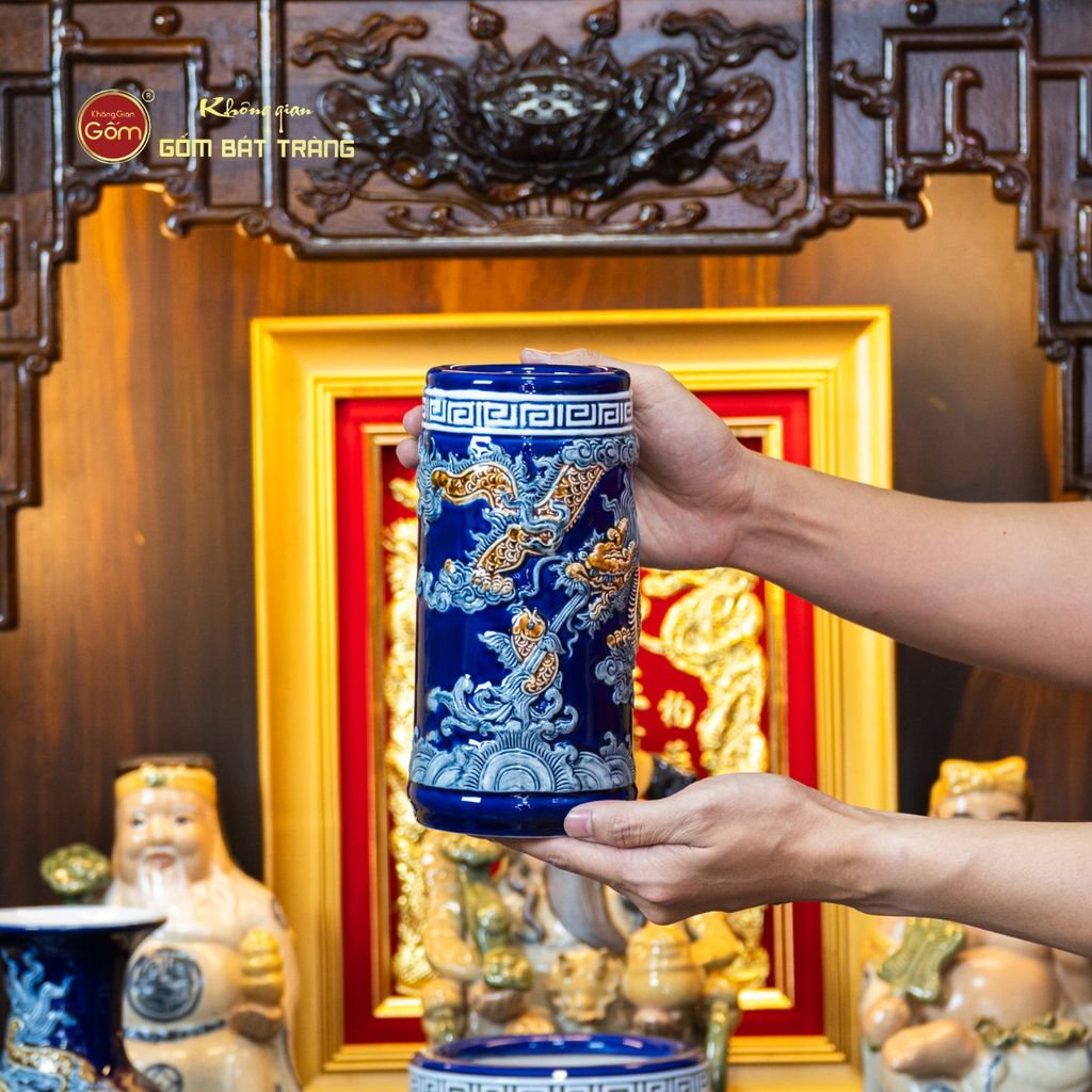 Bộ Đồ Thờ Thần Tài Thổ Địa (Hào Gia 14 Món) Men Xanh Coban