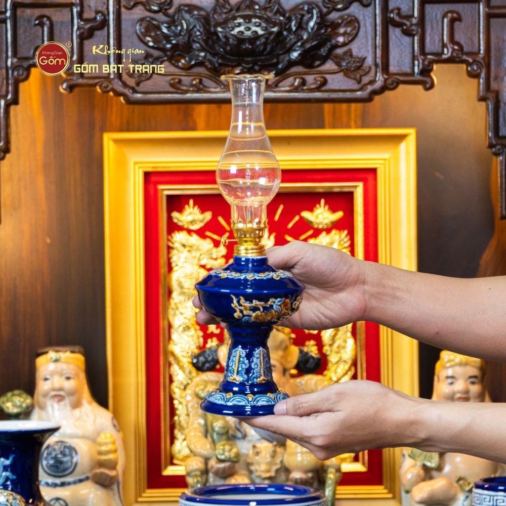 Bộ Đồ Thờ Thần Tài Thổ Địa (Hào Gia 14 Món) Men Xanh Coban