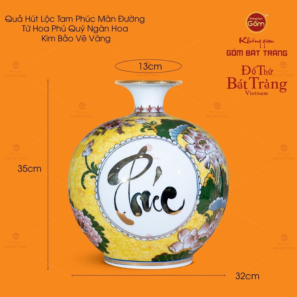 Bình Hút Lộc Tam Phúc Mãn Đường Tứ Hoa Phú Quý Ngàn Hoa Kim Bảo Vẽ Vàng