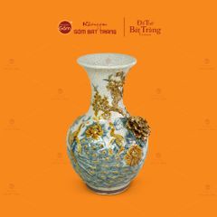 Tỏi Bình Men Rạn Đắp Nổi Họa Tiết Công Đào Hoa