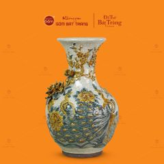 Tỏi Bình Men Rạn Đắp Nổi Họa Tiết Công Đào Hoa