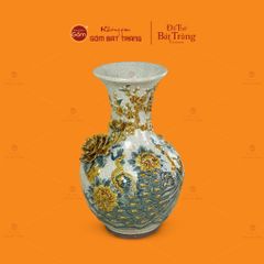 Tỏi Bình Men Rạn Đắp Nổi Họa Tiết Công Đào Hoa