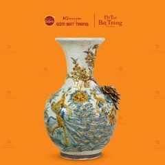 Tỏi Bình Men Rạn Đắp Nổi Họa Tiết Công Đào Hoa