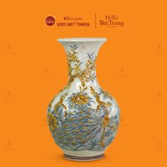 Tỏi Bình Men Rạn Đắp Nổi Họa Tiết Công Đào