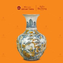 Tỏi Bình Men Rạn Đắp Nổi Họa Tiết Tứ Cảnh