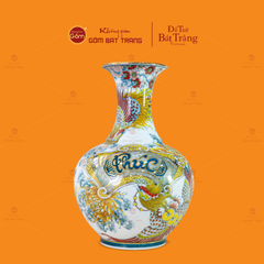 Tỏi Bình Vẽ Vàng Song Phụng Triều Phúc Tứ Hoa Phú Quý