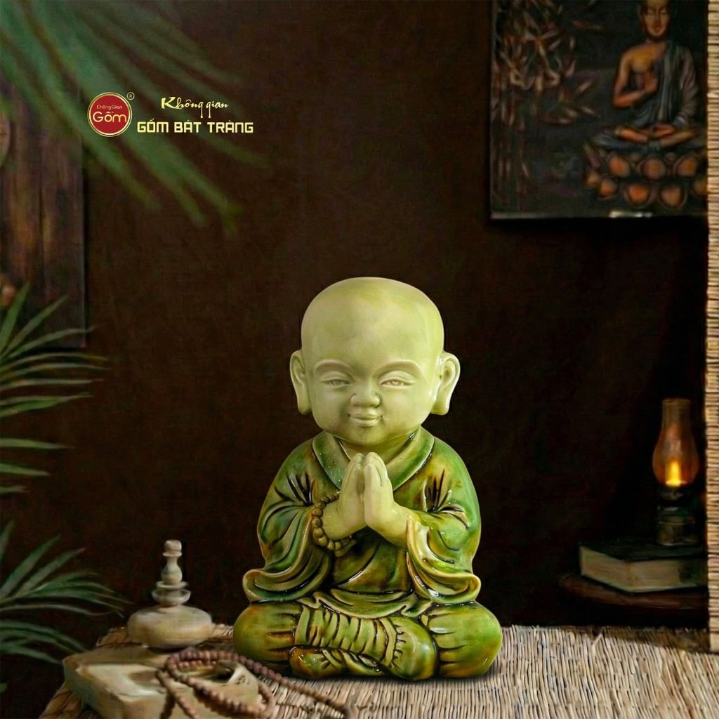 Tượng Chú Tiểu Men Xanh Ngọc