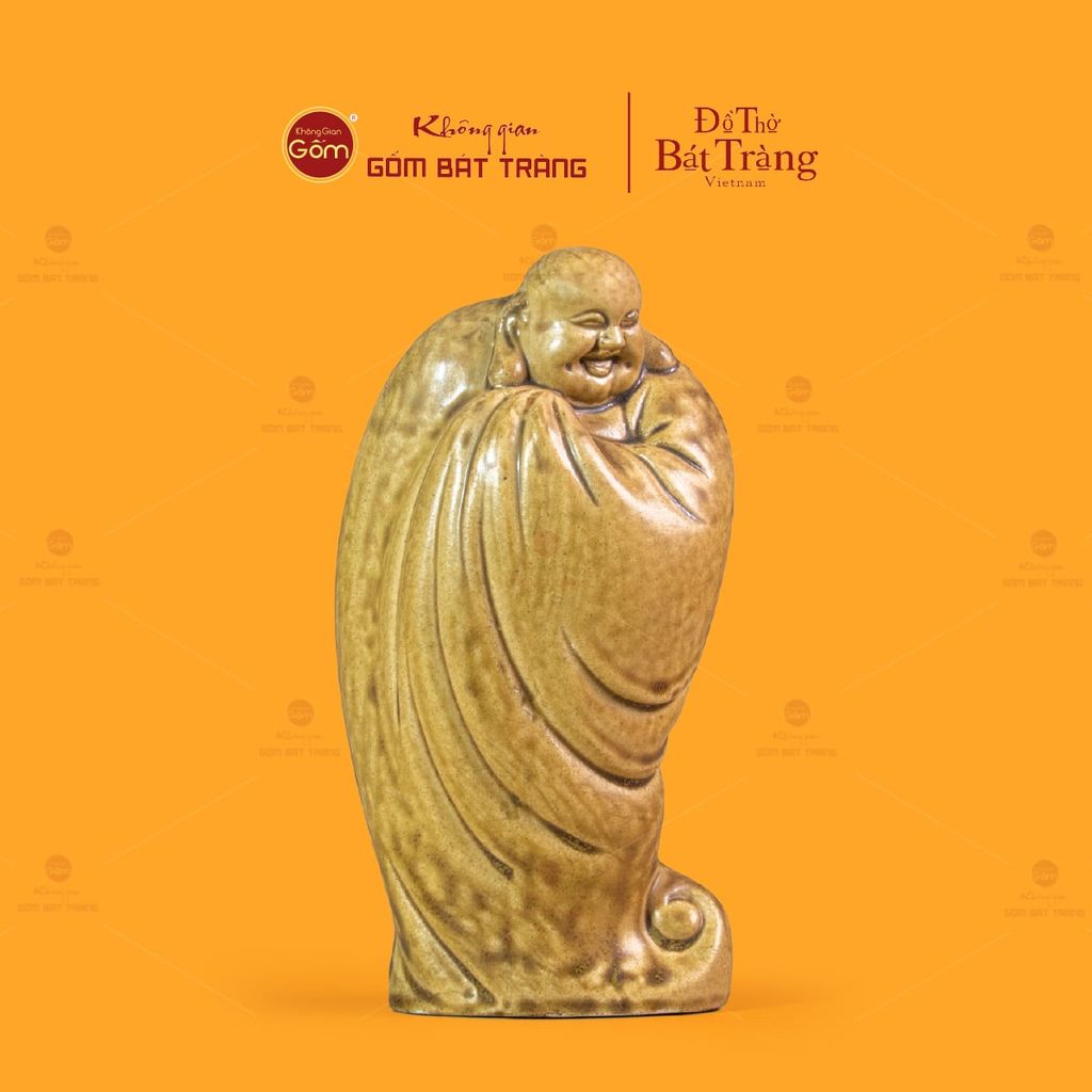 Tượng Di Lặc Men Vàng Nâu Ngũ Phúc