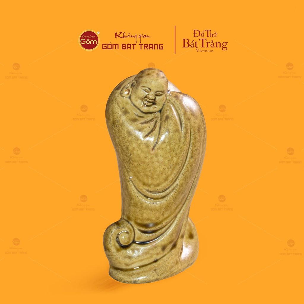 Tượng Di Lặc Men Vàng Nâu Ngũ Phúc