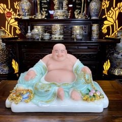 Tượng Phật Di Lặc Trái Đào Trắng Phỉ Thúy