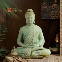 Tượng Phật Thích Ca Ngồi Thiền Định Trước Lá Bồ Đề