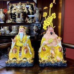 Bộ Tượng Thần Tài Thổ Địa Ghế Đá Áo Vàng