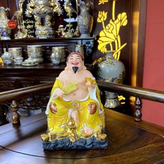 Bộ Tượng Thần Tài Thổ Địa Ghế Đá Áo Vàng