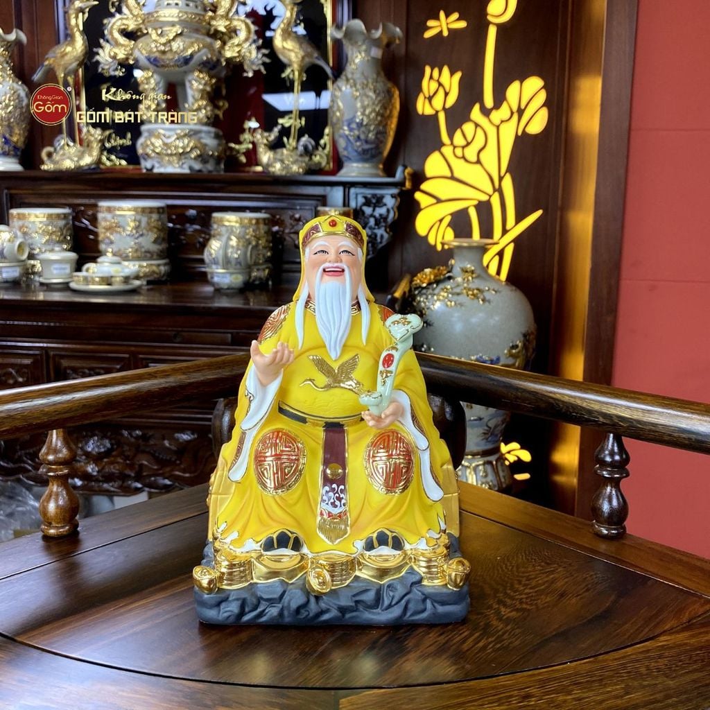 Bộ Tượng Thần Tài Thổ Địa Ghế Đá Áo Vàng