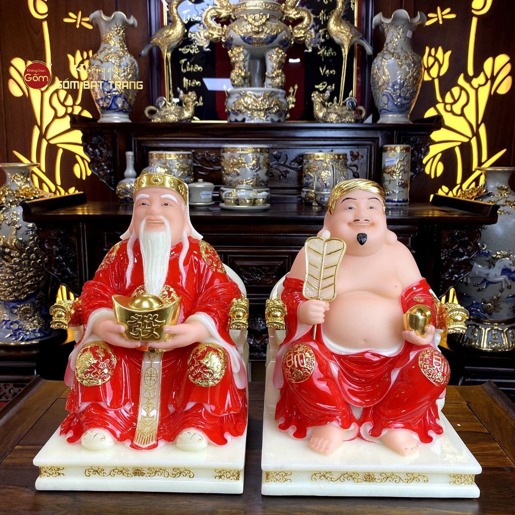 Bộ Tượng Thần Tài Thổ Địa Ghế Rồng Màu Đỏ