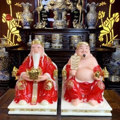 Bộ Tượng Thần Tài Thổ Địa Ghế Rồng Màu Đỏ