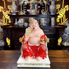 Bộ Tượng Thần Tài Thổ Địa Ghế Rồng Màu Đỏ