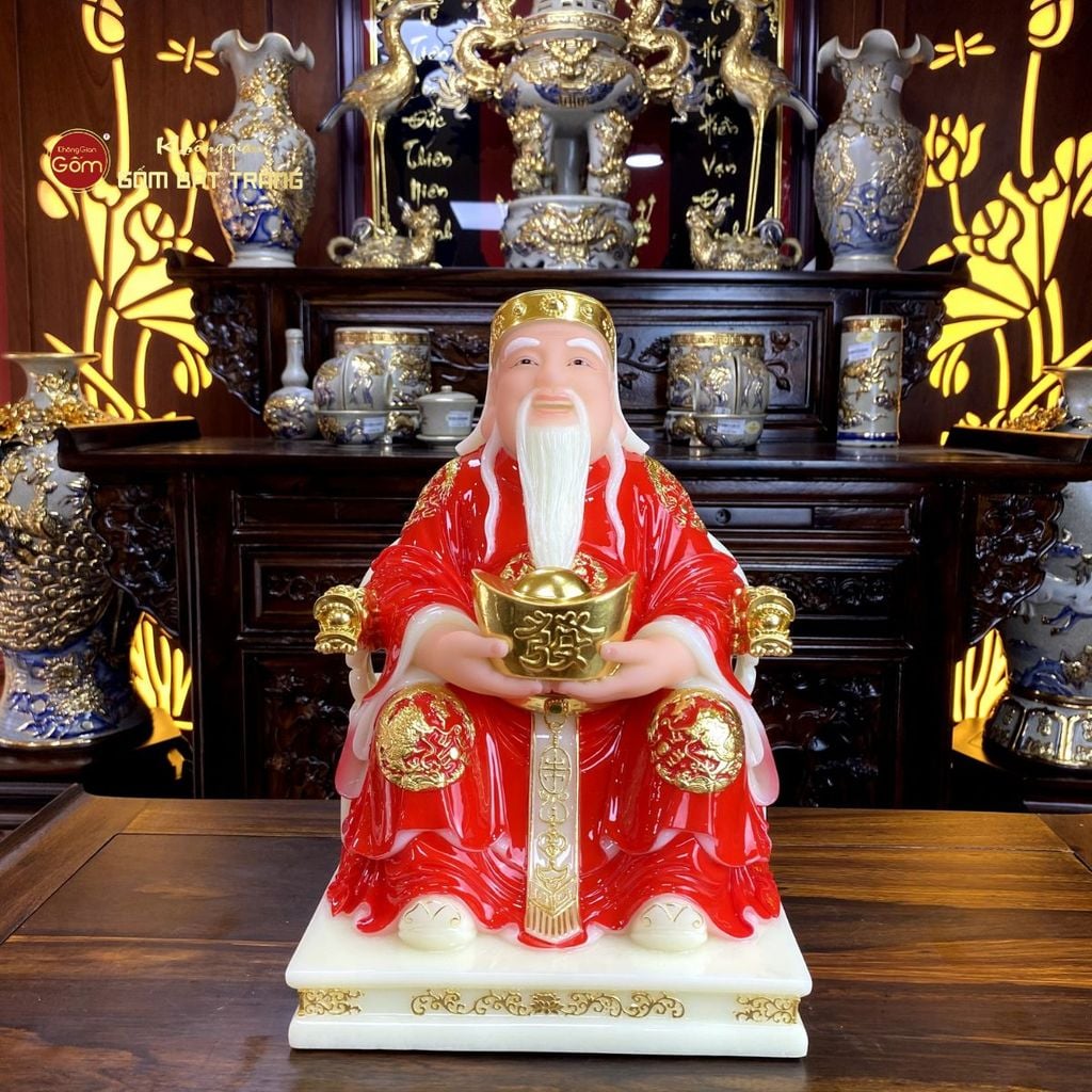 Bộ Tượng Thần Tài Thổ Địa Ghế Rồng Màu Đỏ