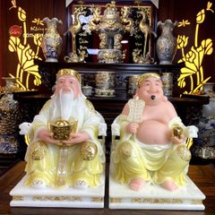 Bộ Tượng Thần Tài Thổ Địa Ghế Rồng Màu Vàng Phú Quý