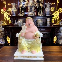 Bộ Tượng Thần Tài Thổ Địa Ghế Rồng Màu Vàng Phú Quý