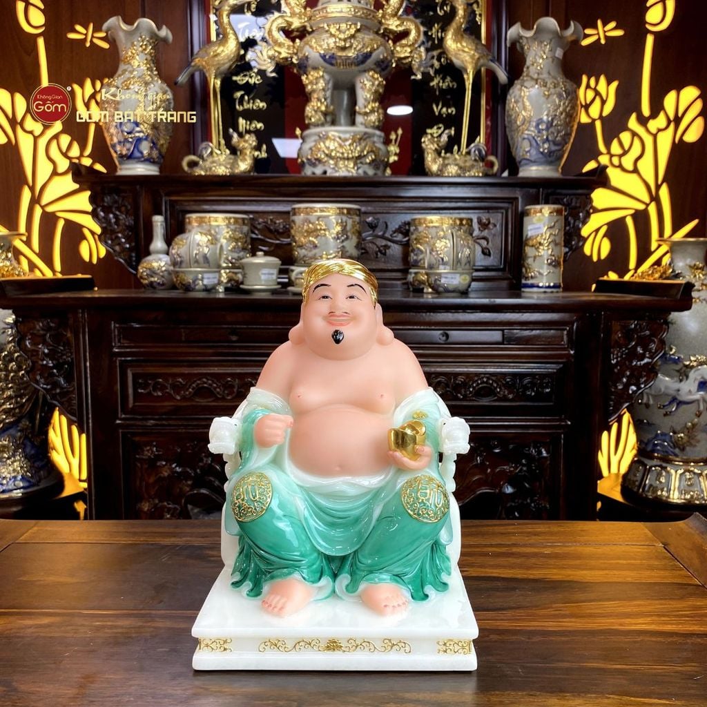 Bộ Tượng Thần Tài Thổ Địa Ghế Rồng Màu Lục Bảo