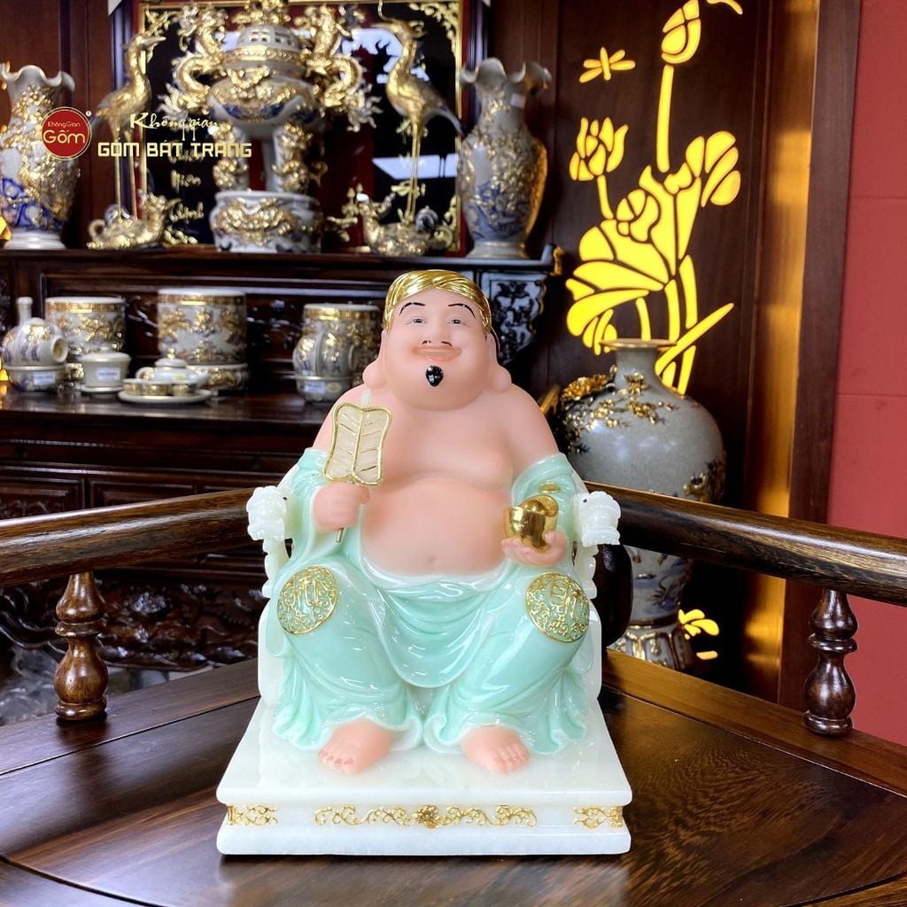 Bộ Tượng Thần Tài Thổ Địa Ghế Rồng Màu Xanh Ngọc