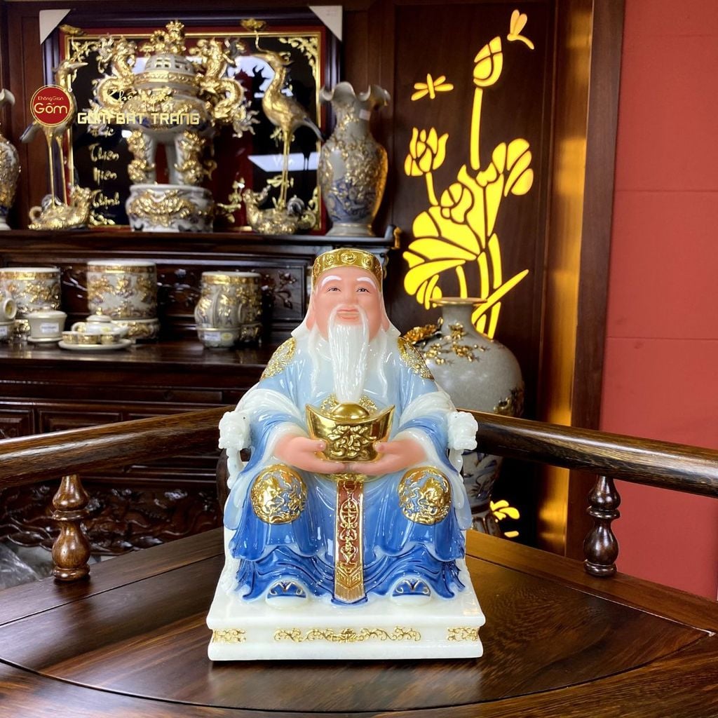 Bộ Tượng Thần Tài Thổ Địa Ghế Rồng Màu Saphia