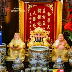 Bộ Tượng Thần Tài Thổ Địa Ghế Rồng Màu Thạch Anh Vàng