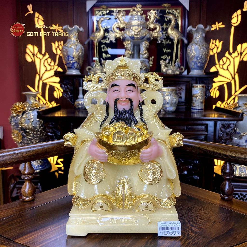 Tượng Thần Tiền Dáng Ngồi Ghế Rồng Thạch Anh Vàng