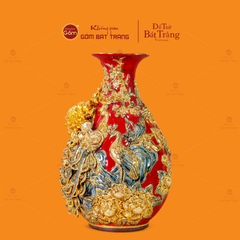 Tỳ Bà Men Đỏ Đắp Nổi Vẽ Vàng Công Đào