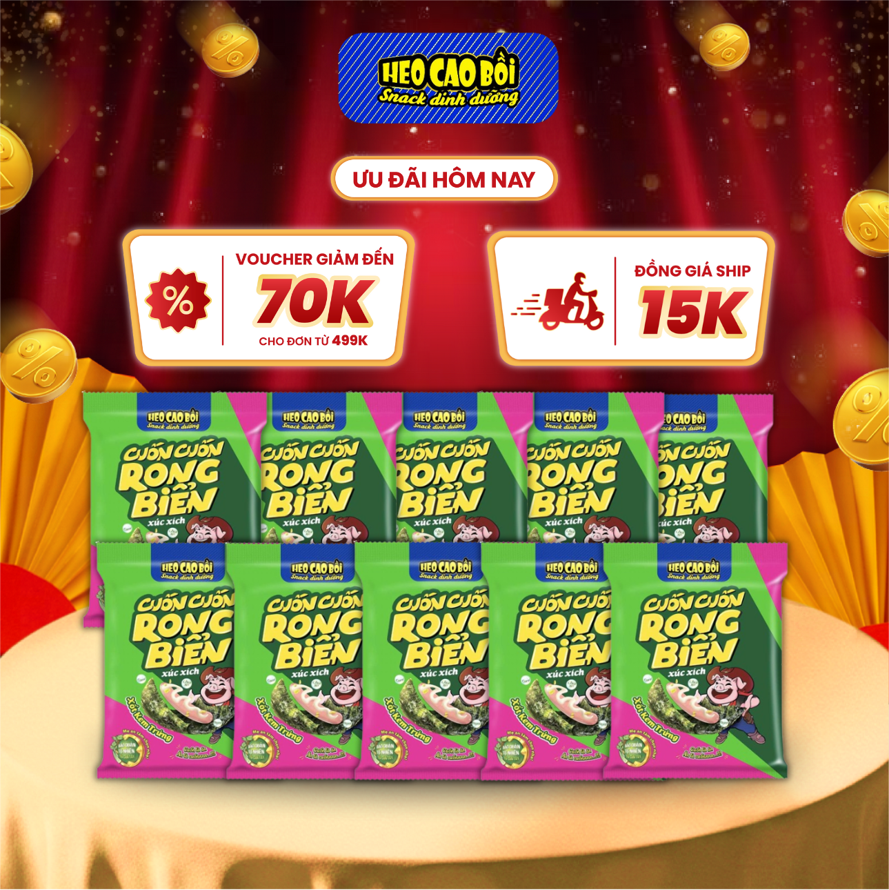  [Combo 10] Xúc xích tiệt trùng Heo cao bồi Cuốn cuốn rong biển 