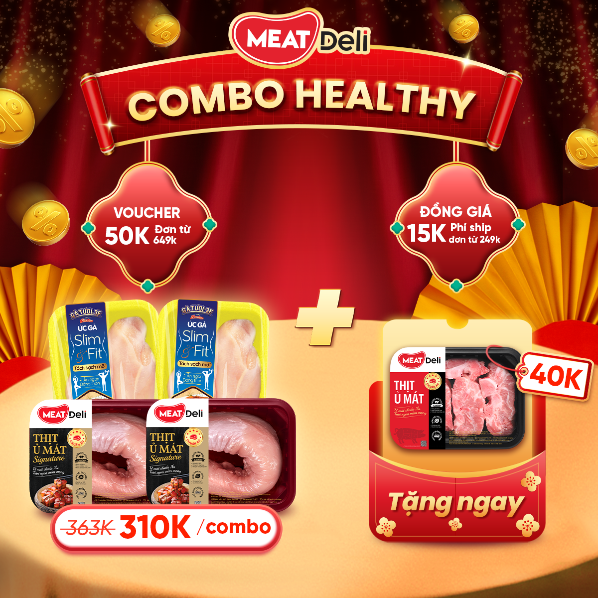  Combo Healthy: Thăn nõn Slim & Fit, Ức gà Slim & Fit, tặng ngay Xương heo 
