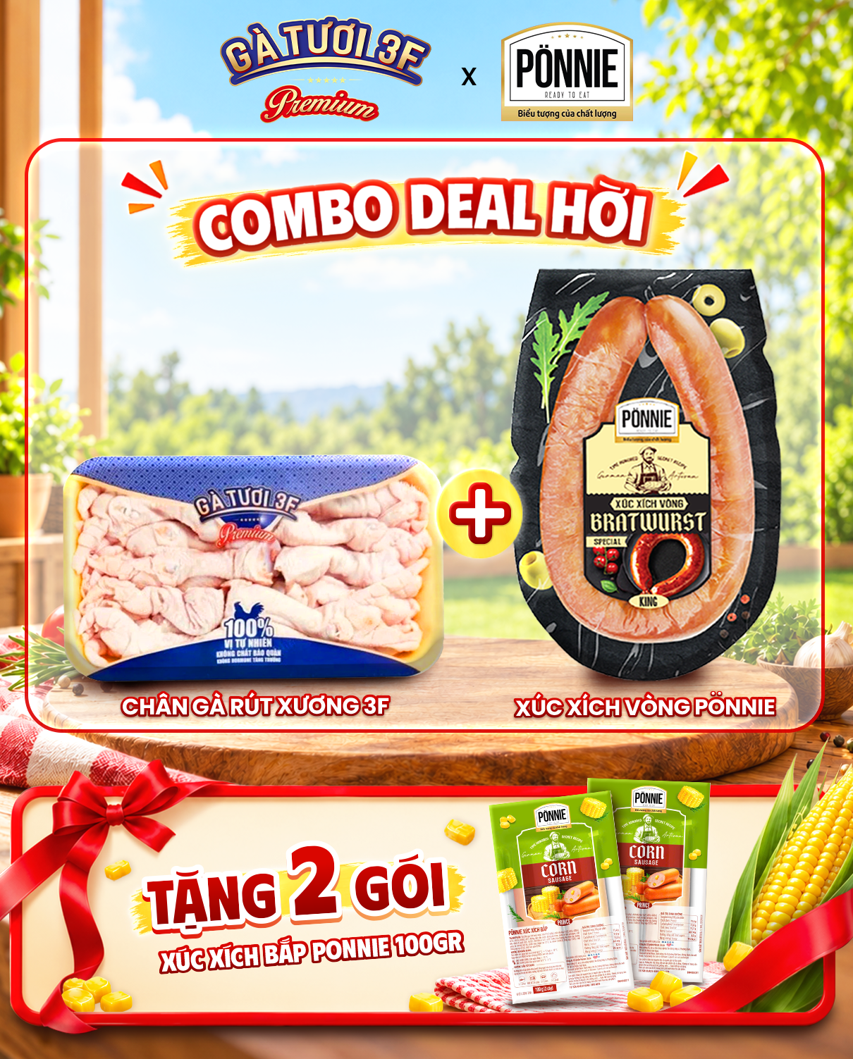  Combo Chân gà rút xương MEATDeli + Xúc xích vòng Ponnie TẶNG 2 XÚC XÍCH BẮP PONNIE 100GR 
