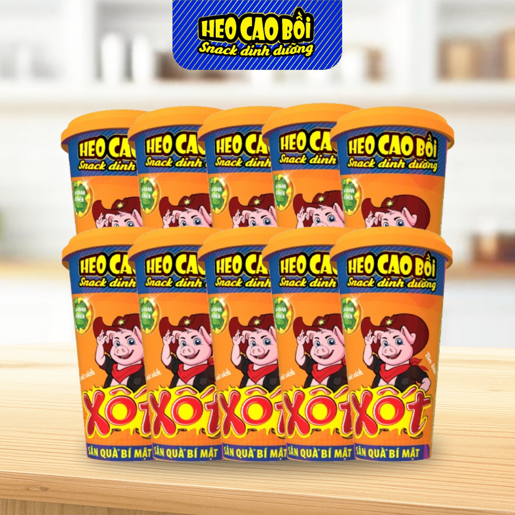  [Combo 10] Xúc xích tiệt trùng Heo cao bồi xốt tôm sữa ly x (3cây x 13gr + 1gói xốt 12gr + 1gói hạt giòn 1.5gr) 