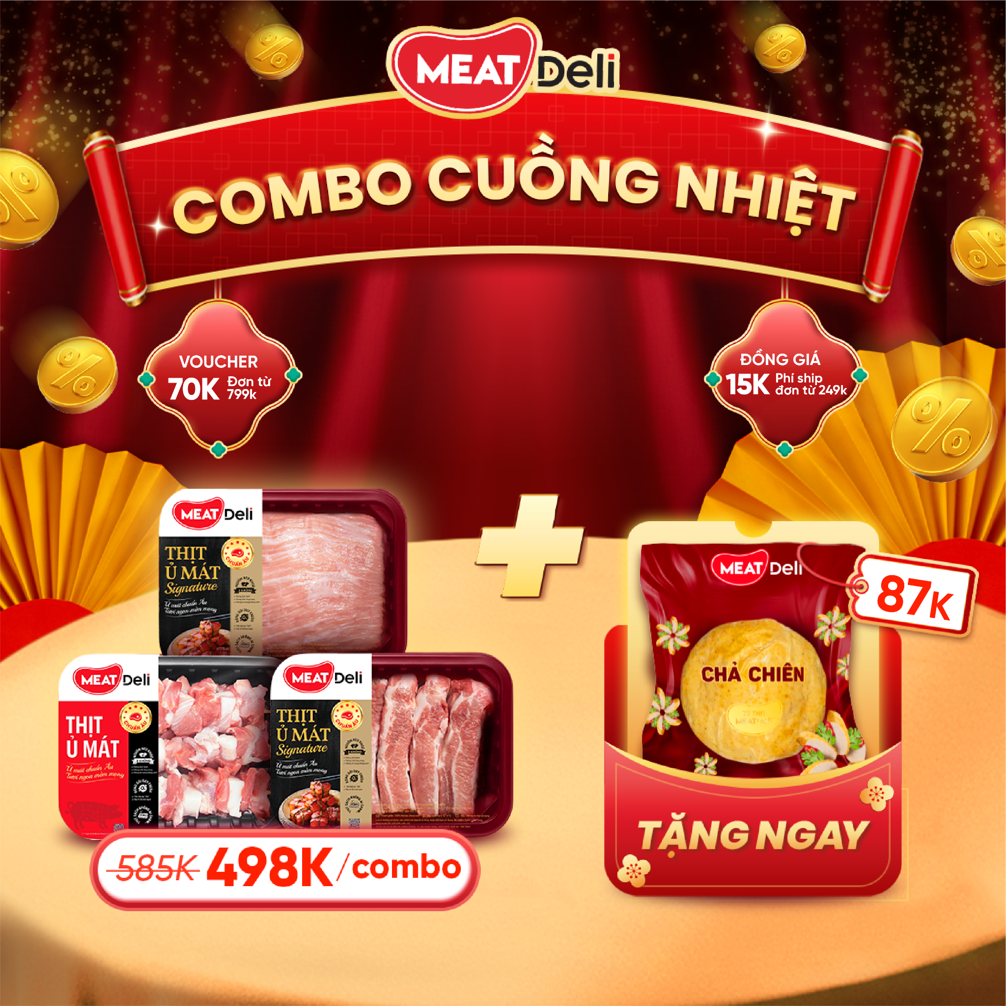  Combo Cuồng "Nhiệt": Thịt heo đặc biệt xiên que; Nạc nọng Phú Quý; Sườn ST Louis, tặng ngay Chả chiên 300gr 